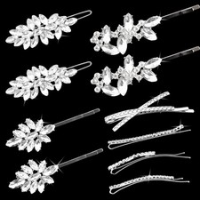 10 PCS Rhinestone Hair Clips Elegant Wedding Bridal Silver Bobby Pins Crystal...