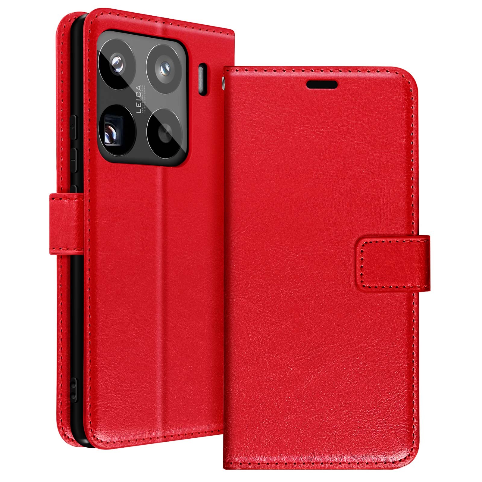 Coque Xiaomi 15 Pro rouge Mayaxess avec cordon amovible et portefeuille intégré