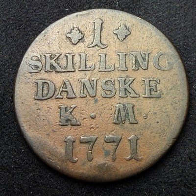 1771 Denmark 1 Skilling #1 - No stop before and after date variety.