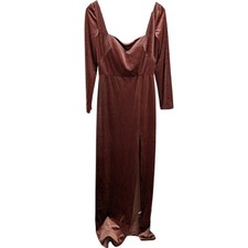 Anthropologie Jenny Yoo Rachel Velvet Gown Maxi Dress 8 Rose Square Neck Side Sl