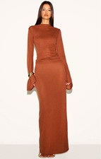 PRETTYLITTLETHING Women’s Brown Solid Long Sleeve Maxi Dress Size 10/12
