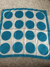 BURMEL 100 Silk Scarf Hand-Rolled Signed Polka Dot Square Blue And White