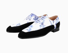 Casual Men Lace up Block Heels Business Color splicing Leather Suede Dress Shoe