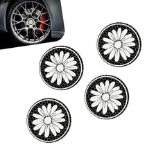 Daisy Pattern Wheel Hub Center Cap Sticker, Reflective Waterproof 4 PCS White