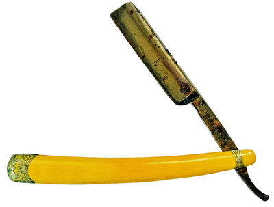 A. Halvorson Oklahoma City Solingen Germany Vintage Yellow Straight Razor