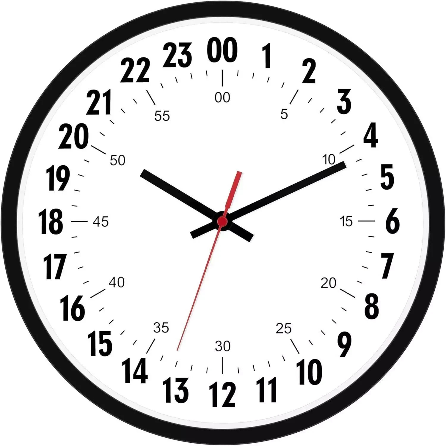 24 Hour Wall Clock 12 Inch Quartz Battery Operated Round Analog Wall Time