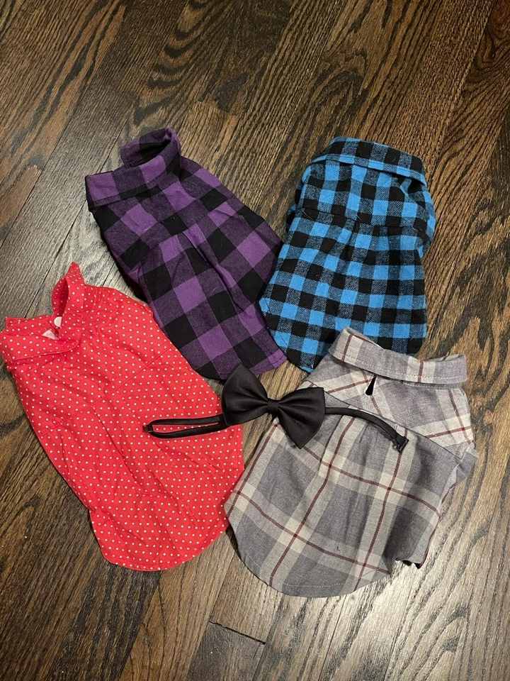 Camisas abotonadas de franela con pajarita para perros pequeños ropa para mascotas Foto 2 de 2