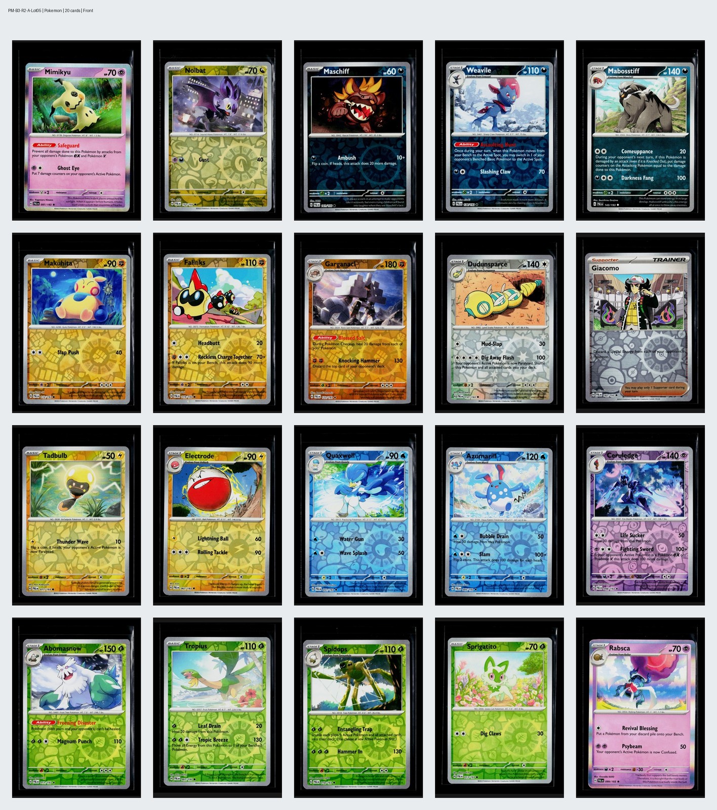 Pokemon Lot (20) Mimikyu Noibat No Dups Paldea Evolved Reverse Holo / Holo NM