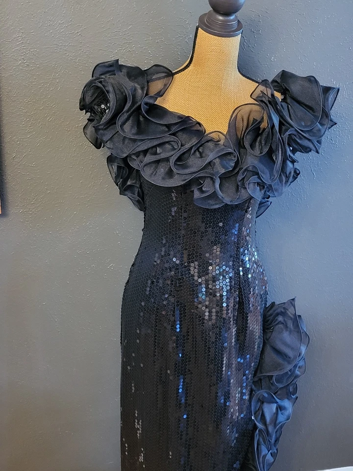 Alyce Designs Vintage 80s Black Sequined Full Length Formal Size 12 - Image 4 of 4