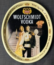 VTG 1980s Oval WOLFSCHMIDT VODKA Metal Drink Serving Tray Spirit of the Czar