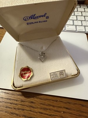 Vintage Marvel Sterling Silver Heart Spinel Pendant Necklace NOS New 18''