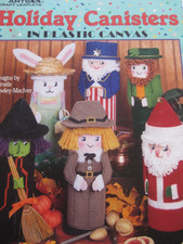 LEISURE ARTS HOLIDAY CANISTER LEAFLET  INSTRUCTIONS  IN  PLASTIC CANVAS