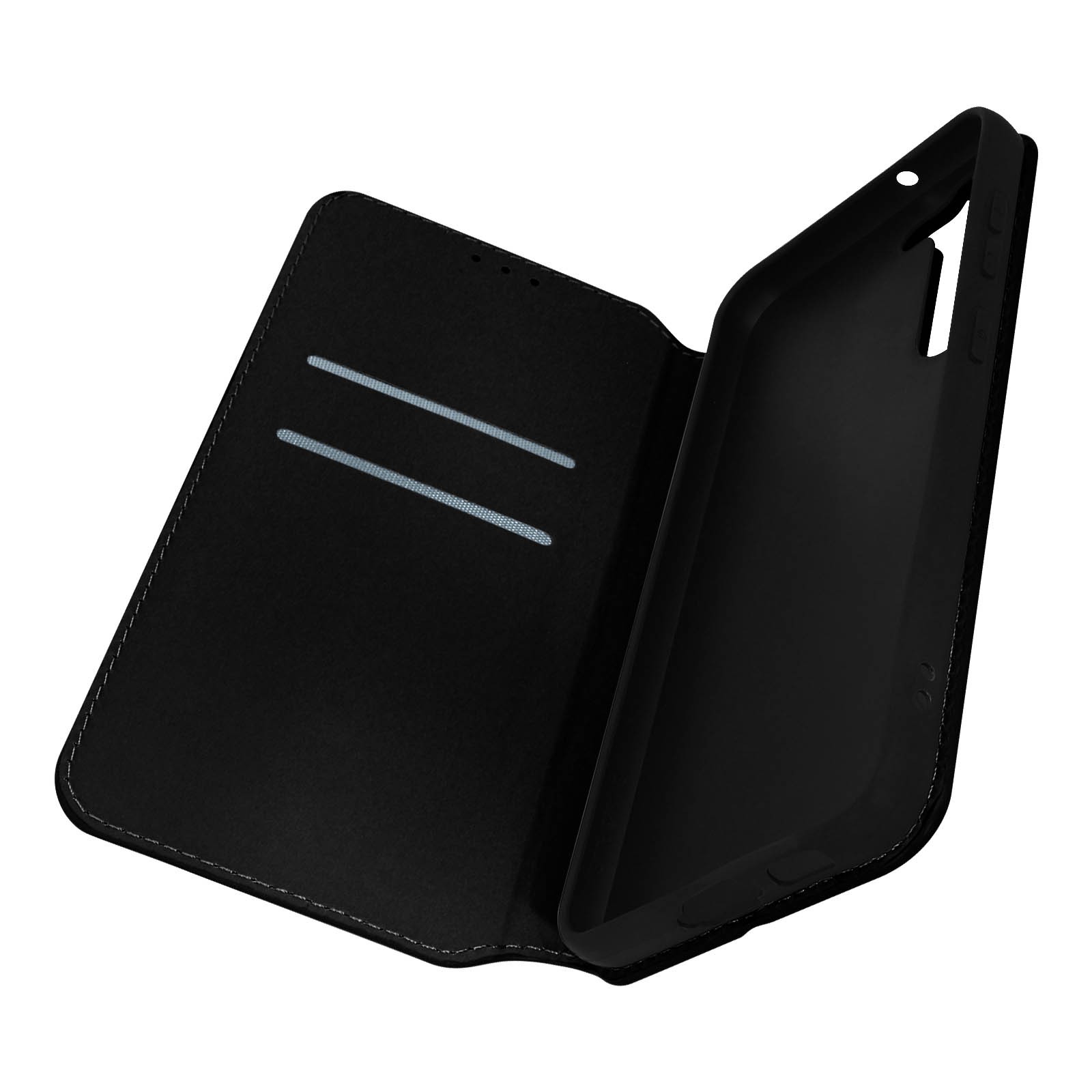 Coque Galaxy S23 avec porte-carte et support vidéo intégré en cuir noir