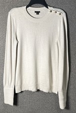 Ann Taylor Cream Button Shoulder Puff Sleeve Knit Sweater Crew Neck Medium