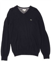 Lacoste Herren V-Ausschnitt Pullover Sweater Größe 4 Medium Marineblau Baumwolle AF09