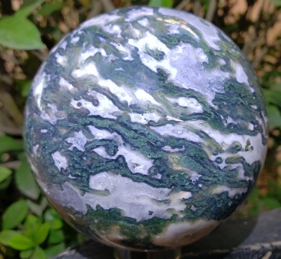 4'' Green Moss Agate Quartz Crystal Mineral Sphere Ball Orb UV Druzy, 1427g