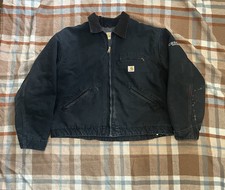 Carhartt J97 Jkt Detroit Black Flannel Lined Chore Work Mens XL Embroidered
