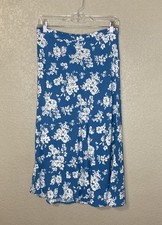 Old Navy Blue Floral Pull On Midi Skirt Size M Cottagecore Asymmetrical Romantic