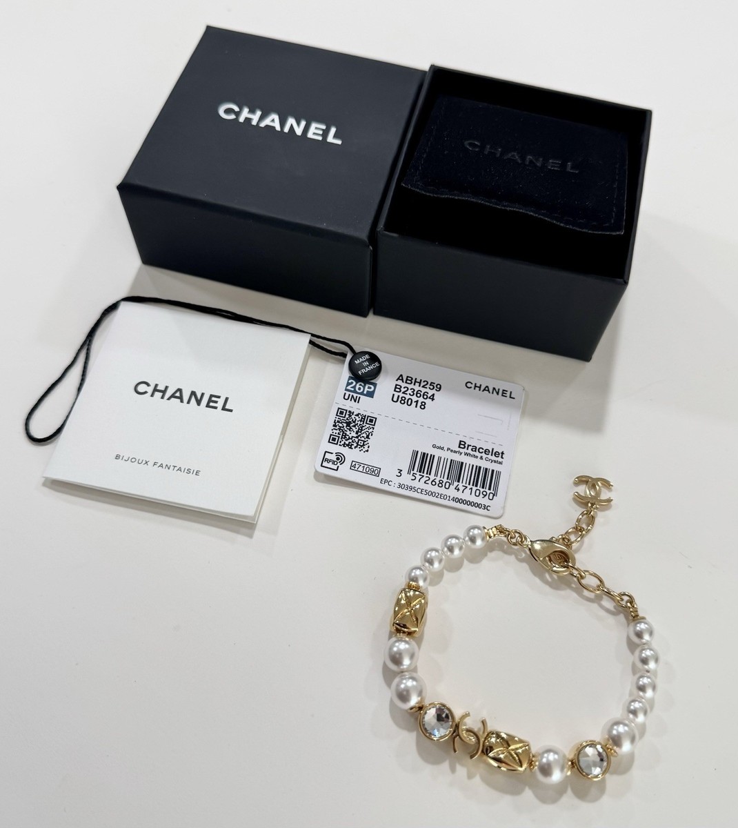 Chanel 26P Coco Crush Bracelet Charms Pearl Gold Color Costume NWT
