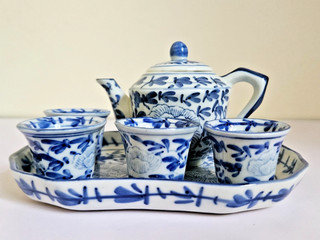 Mini Blau Chinesisch Vintage Set Kinder Miniatur Teeservice 19