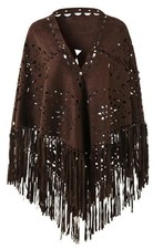 Women's Faux Suede Shawls Fringe Lace Wraps Triangle Scarf Poncho Capes Tasse...
