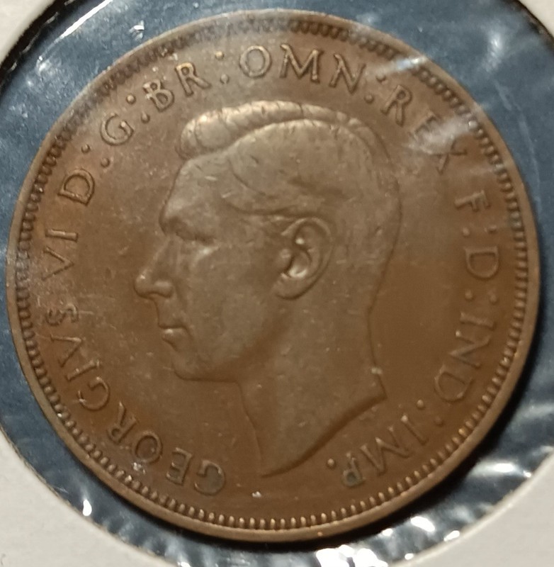 1947 Great Britain One Penny. AU or better. Excellent Details.