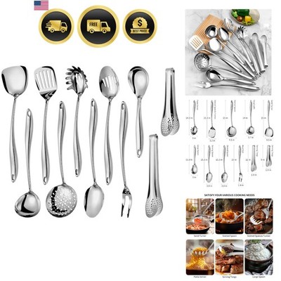 304 Stainlss Steel Kitchen Utensils Set, 11 Pcs Long Metal Cooking Utensil Ga...