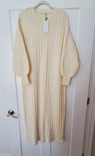 Mango Long Kniteed Sweater Dress Cream M-L Long Sleeve New