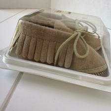 First Step Baby Moccasins Shoes 6w-3 months size 1 Light Brown Tan Beige Vintage