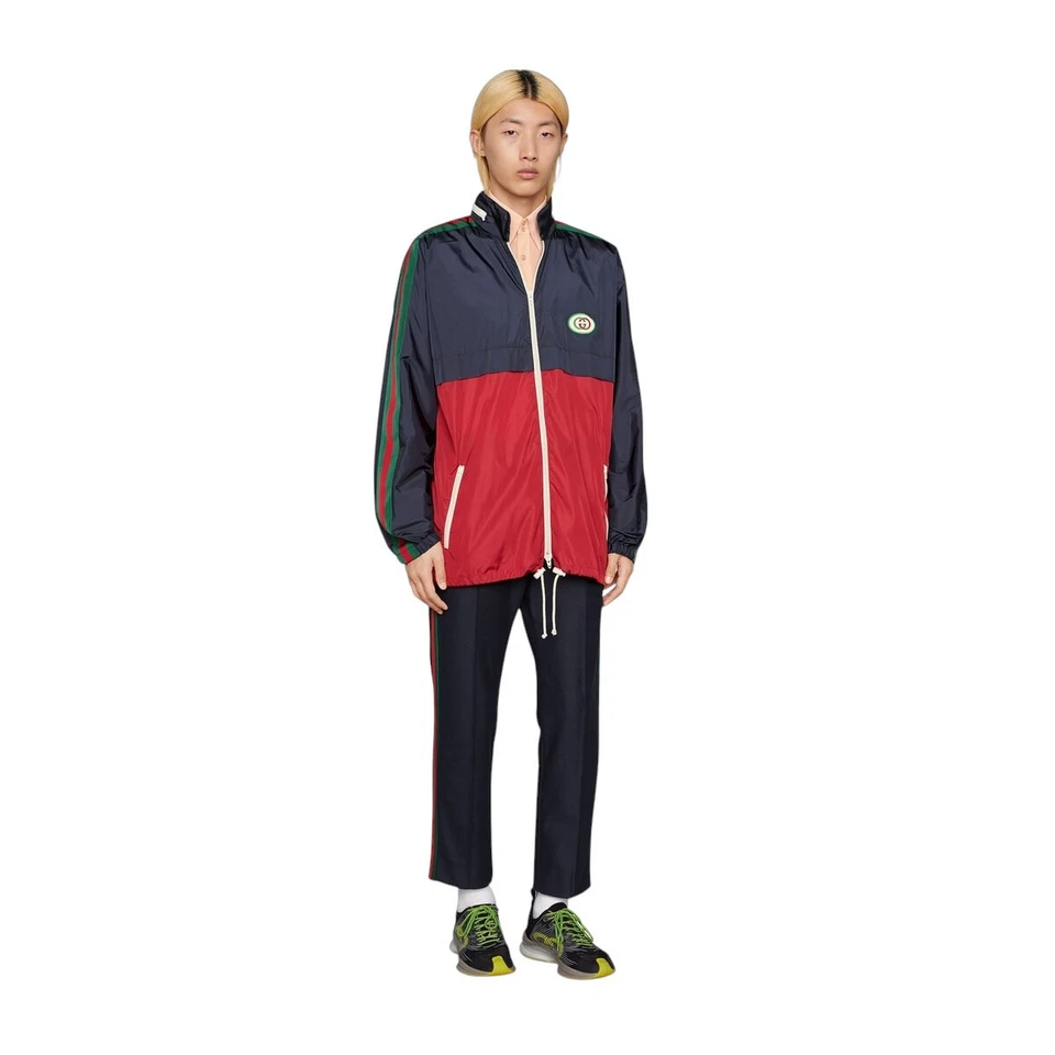 Auténtica chaqueta cortavientos Gucci para hombre azul marino entrelazada G 666558 nueva $1600 Foto 2 de 4