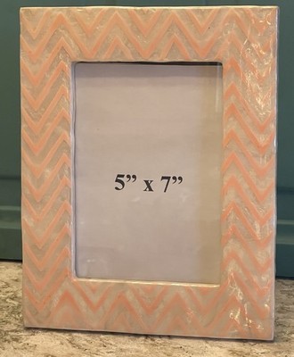 Roman Inc 5x7 Chevron Photo Frame Coral & Cream Easel Back New