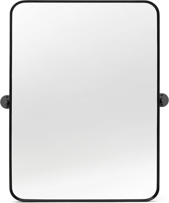 Beveled Black Metal Framed 24'' x 32'' Tilting Bathroom Mirror with Tempered Glass