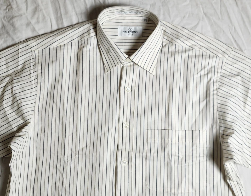 Camisa a Rayas VALENTINO Marfil Manga Larga Talla 15.5/32-33 Algodón De Colección Foto 2 de 4
