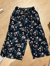 American Eagle Outfitters Women's Floral Wide-Leg Pants Bow Accent Black Multi