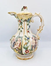 18TH CENTURY ITALIAN CASTELLI STYLE MAIOLICA LIDDED EWER / JUG