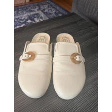 Deltan Brynn Leather Buckle Mules SZ 7.5