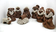 VTG Clay Nativity Manger Creche Christmas Folk Art Signed ANDY