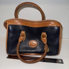 VTG unsigned early 80s Black/Tan Trim Pebbled Leather Satchel Hand Bag, no tag