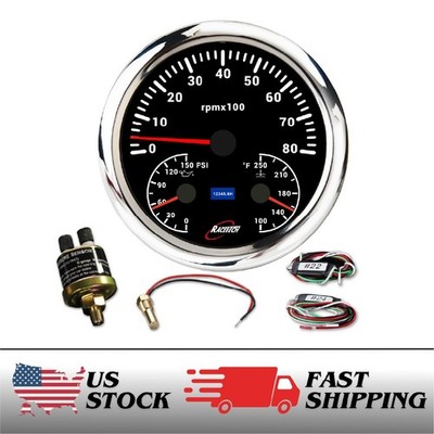 RACETECH 110mm 4-3/8'' 3in1 Tachometer 8000RPM Oil Pressure Water Temp Gauge