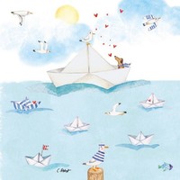 20 Servietten Sailing Away Tiere Hund MöWen Segeln Ozean Papierboot Herz 33X33Cm
