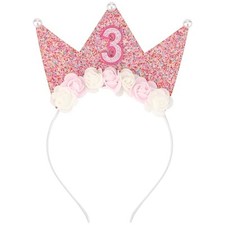 Birthday Decorations for 3 Year Old Girl - Headband, Crown, 3rd Headband