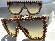 Oversize Exaggerated Retro Shield Bling SUNGLASSES Big Tortoise Frame Rhinestone