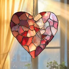 Valentine Heart Acrylic Suncatcher, Red Mosaic Heart Window Hanging Gift