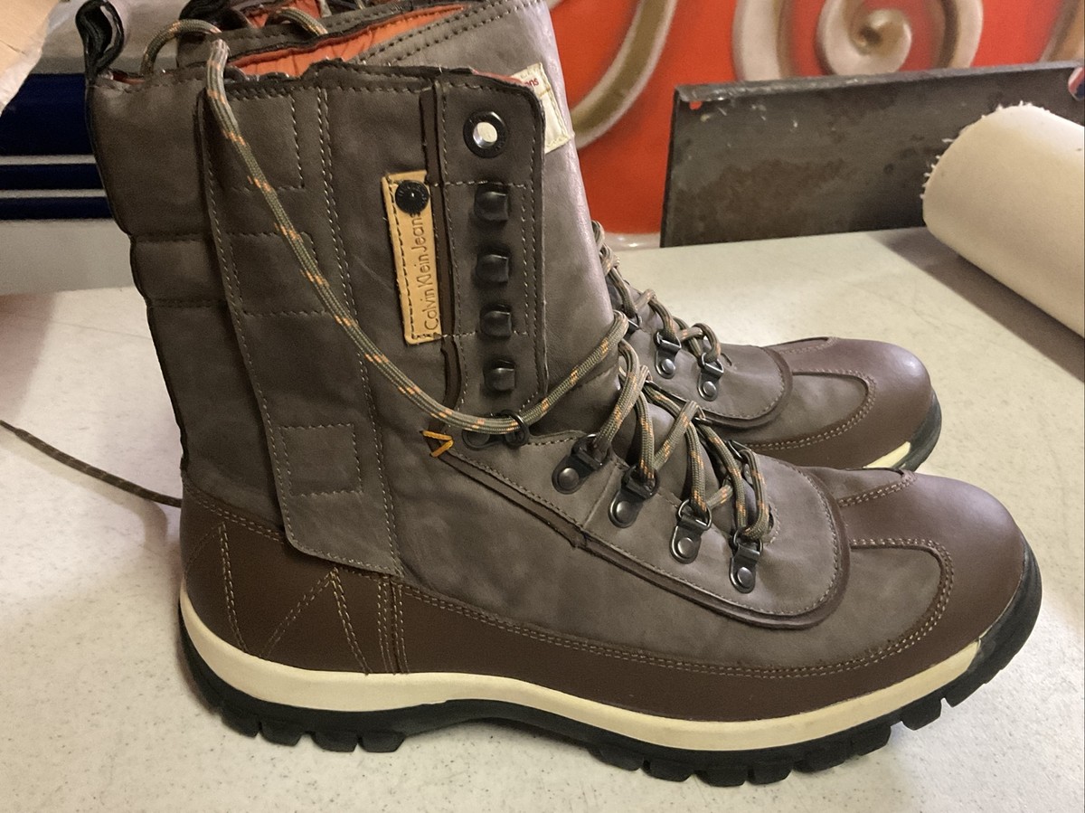 Men\'s Calvin Klein Jeans Leather Pull On Up Ronnie Boots‎ Brown US Size 11.5 Calvin Klein Premium Tobacco Nubuck Leather Chelsea Boots main image 2