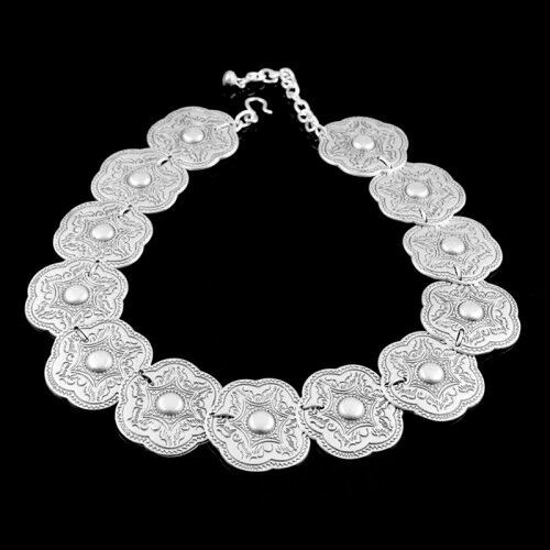 Hippie Mittelalter Statement Metall Kette Blumen Ethno Silber Schmuck Halskette - Picture 7 of 9
