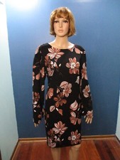 size 14 black and rust floral zip up knit sheath retro mod dress by NINE WEST