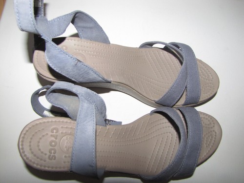 Crocs 'Leigh II' Ankle Strap Blue Wedge Sandals - 10 - Picture 4 of 5