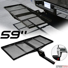 59" Black Mesh Steel Fold Up Bumper Mount Hitch Cargo Tray For 2"x2" Receiver SD