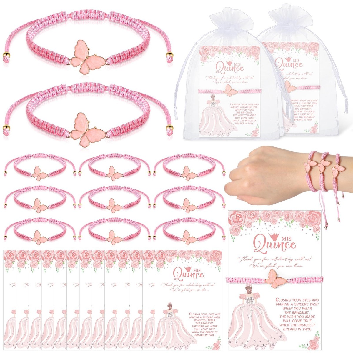 Wenqik Quinceanera Gastgeschenke – 50x Taschenspiegel, Karten & Organza-Beutel | Rosen-Design, Für Jungfernfeiern