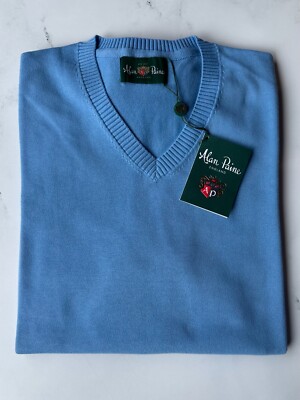 ***NWT*** Alan Paine Halton Long-Sleeve Cotton Vee Neck Sweater - Blue Haze